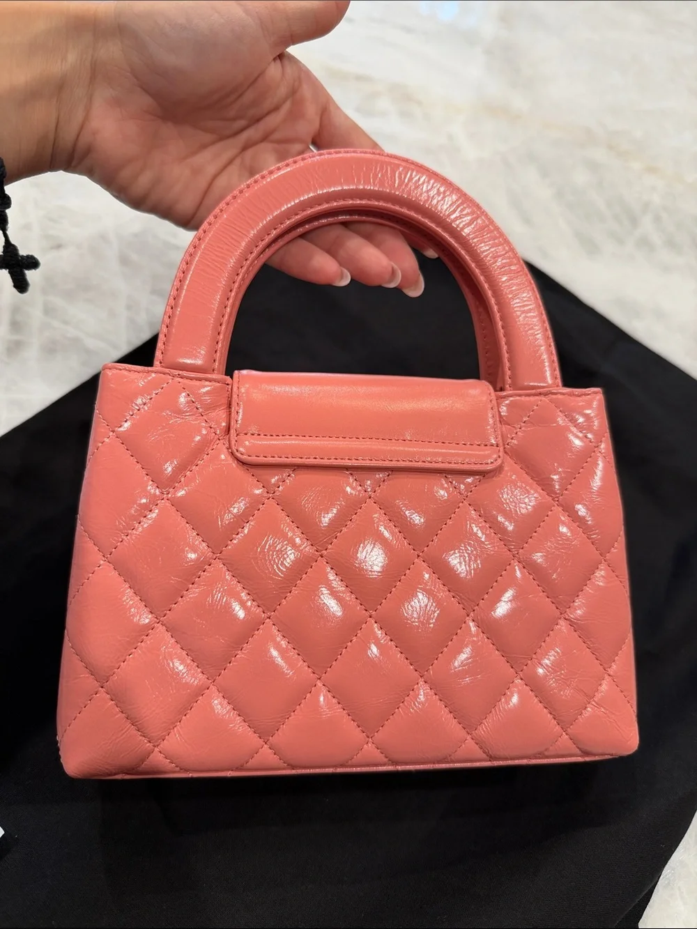 CHANEL Coral Quilted Top-Handle Mini Bag with Gold CC